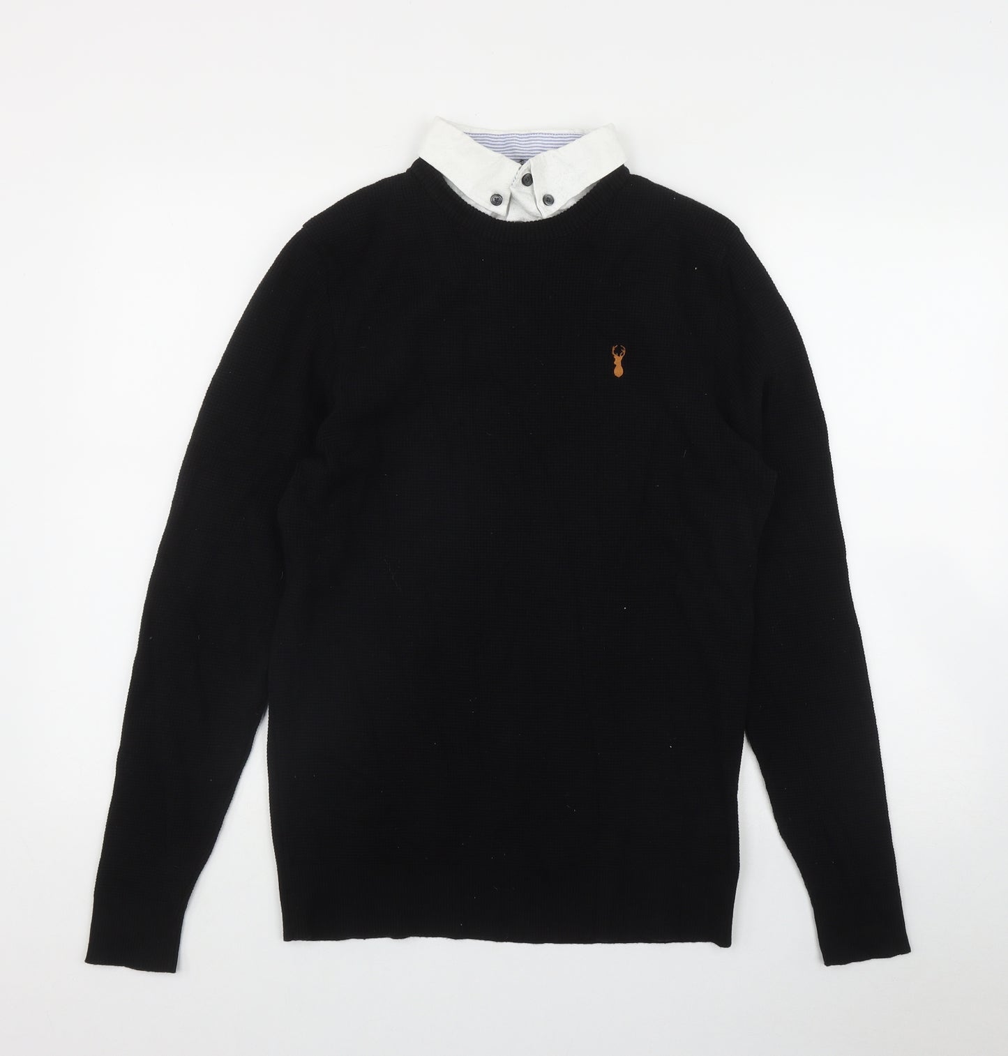 NEXT Mens Black Collared  Cotton Pullover Jumper Size M