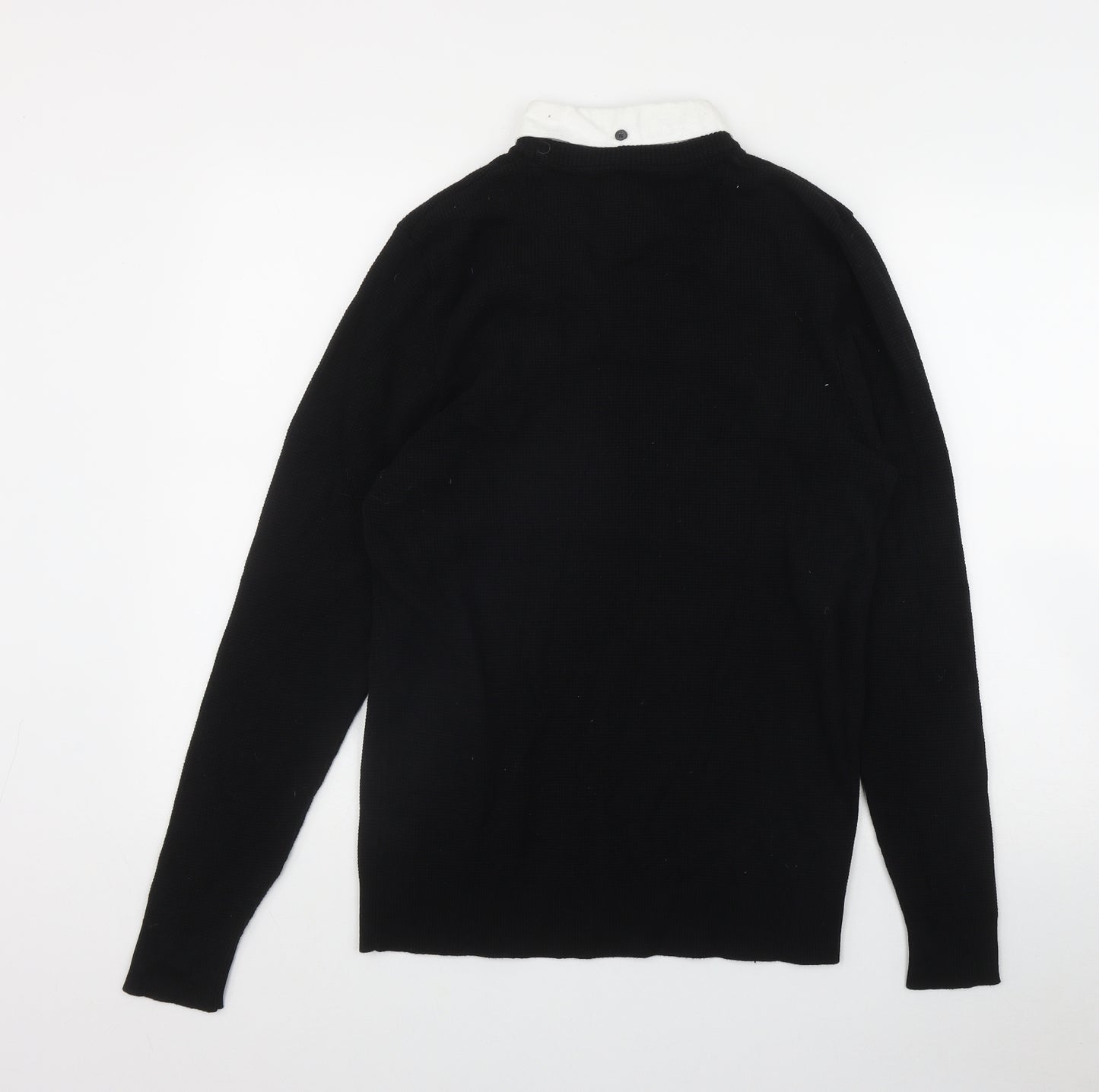 NEXT Mens Black Collared  Cotton Pullover Jumper Size M