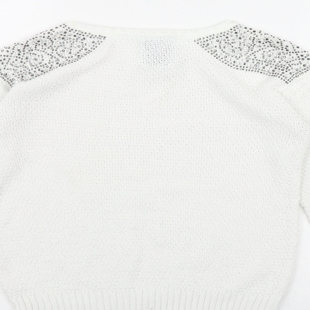 Young Dimension Girls White Round Neck  Polyester Pullover Jumper Size 9-10 Years