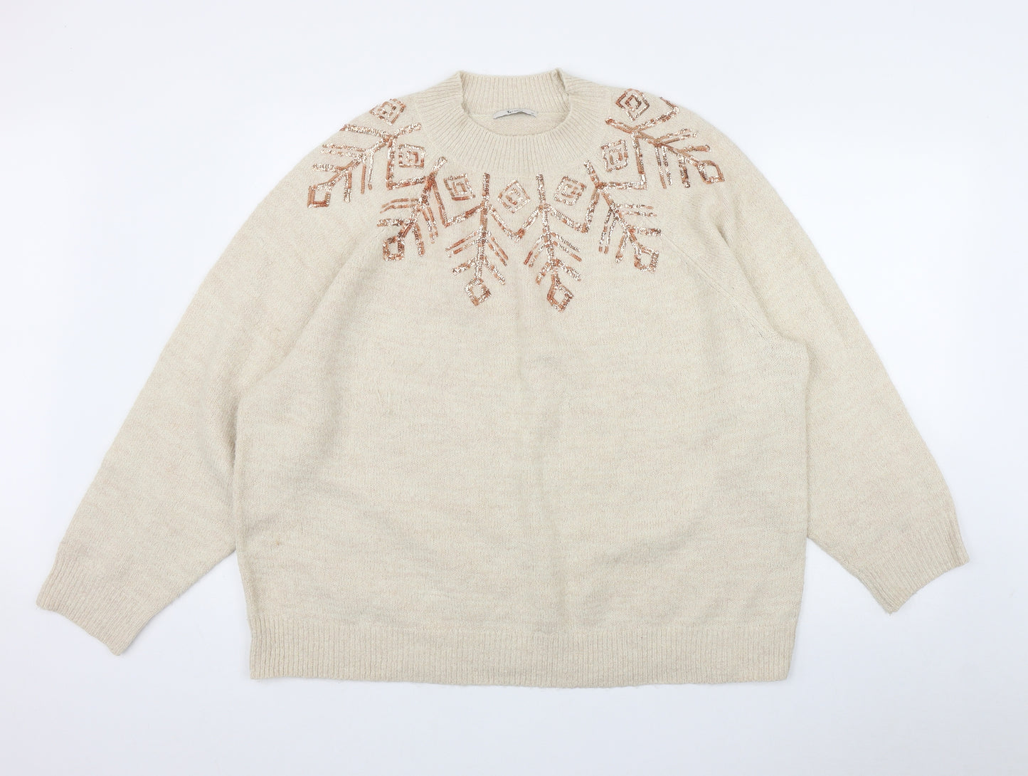 TU Womens Beige Round Neck  Acrylic Pullover Jumper Size 22