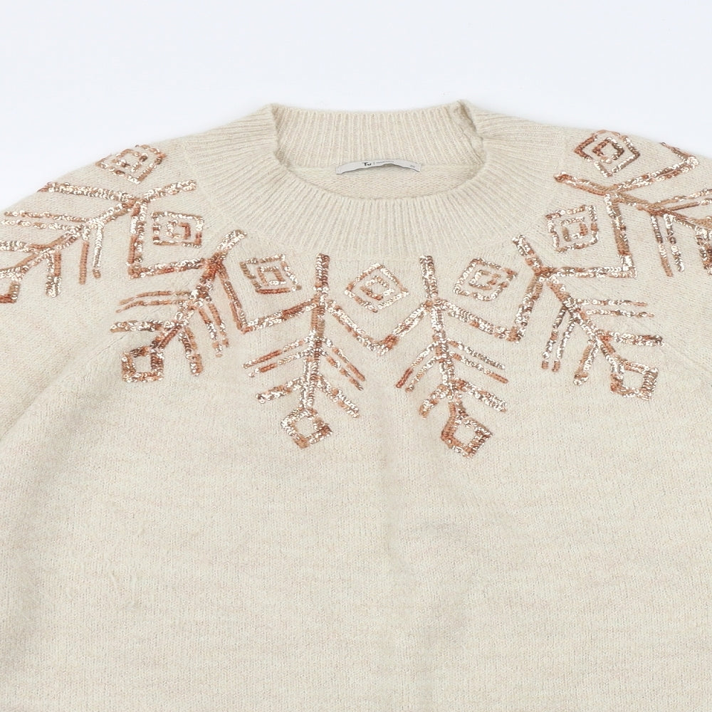 TU Womens Beige Round Neck  Acrylic Pullover Jumper Size 22
