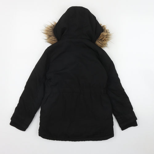 Nutmeg Girls Black   Parka Coat Size 7-8 Years  Zip