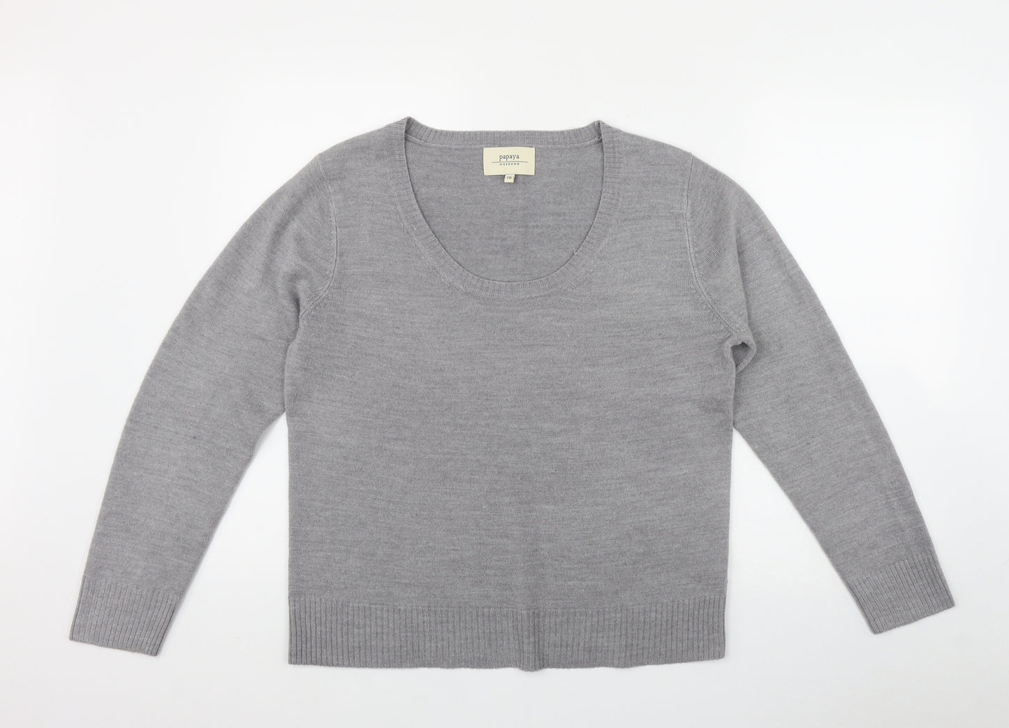 Papaya Womens Grey Scoop Neck  Acrylic Pullover Jumper Size 16