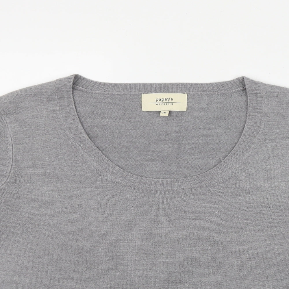 Papaya Womens Grey Scoop Neck  Acrylic Pullover Jumper Size 16