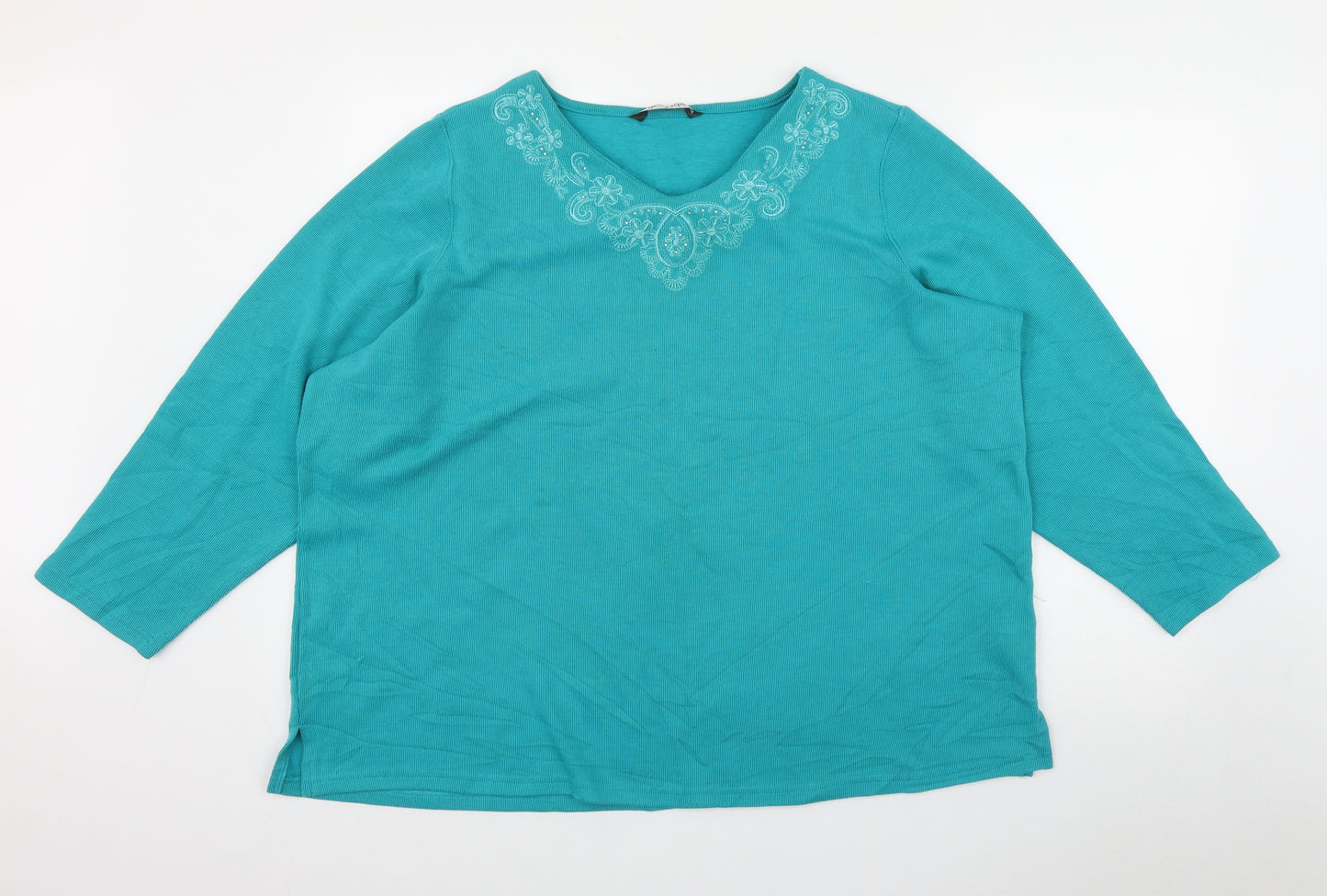 Bonmarché Womens Green  Cotton Basic T-Shirt Size XL V-Neck
