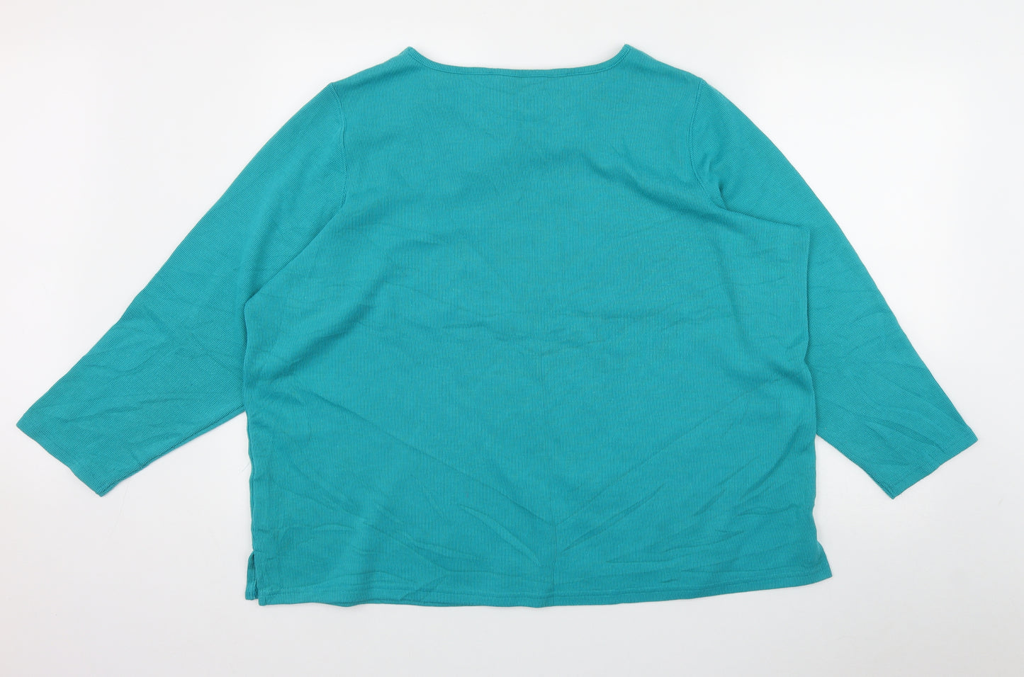 Bonmarché Womens Green  Cotton Basic T-Shirt Size XL V-Neck