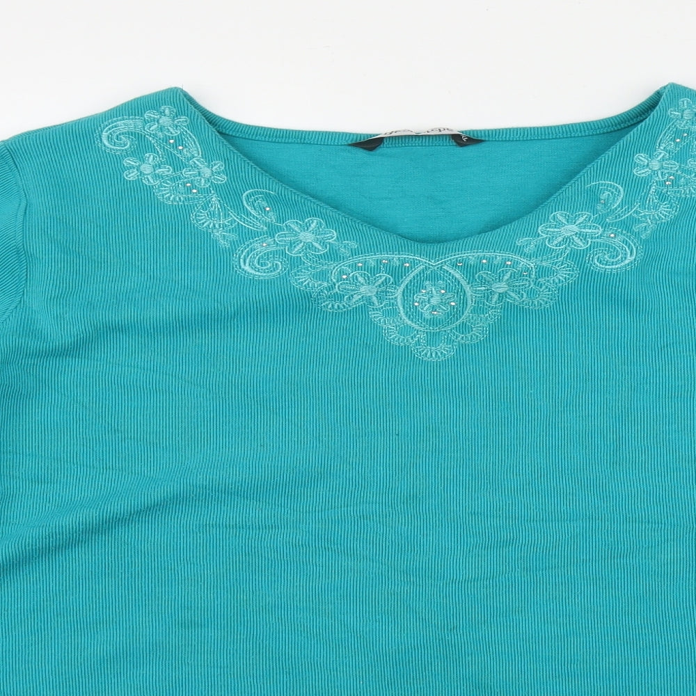 Bonmarché Womens Green  Cotton Basic T-Shirt Size XL V-Neck