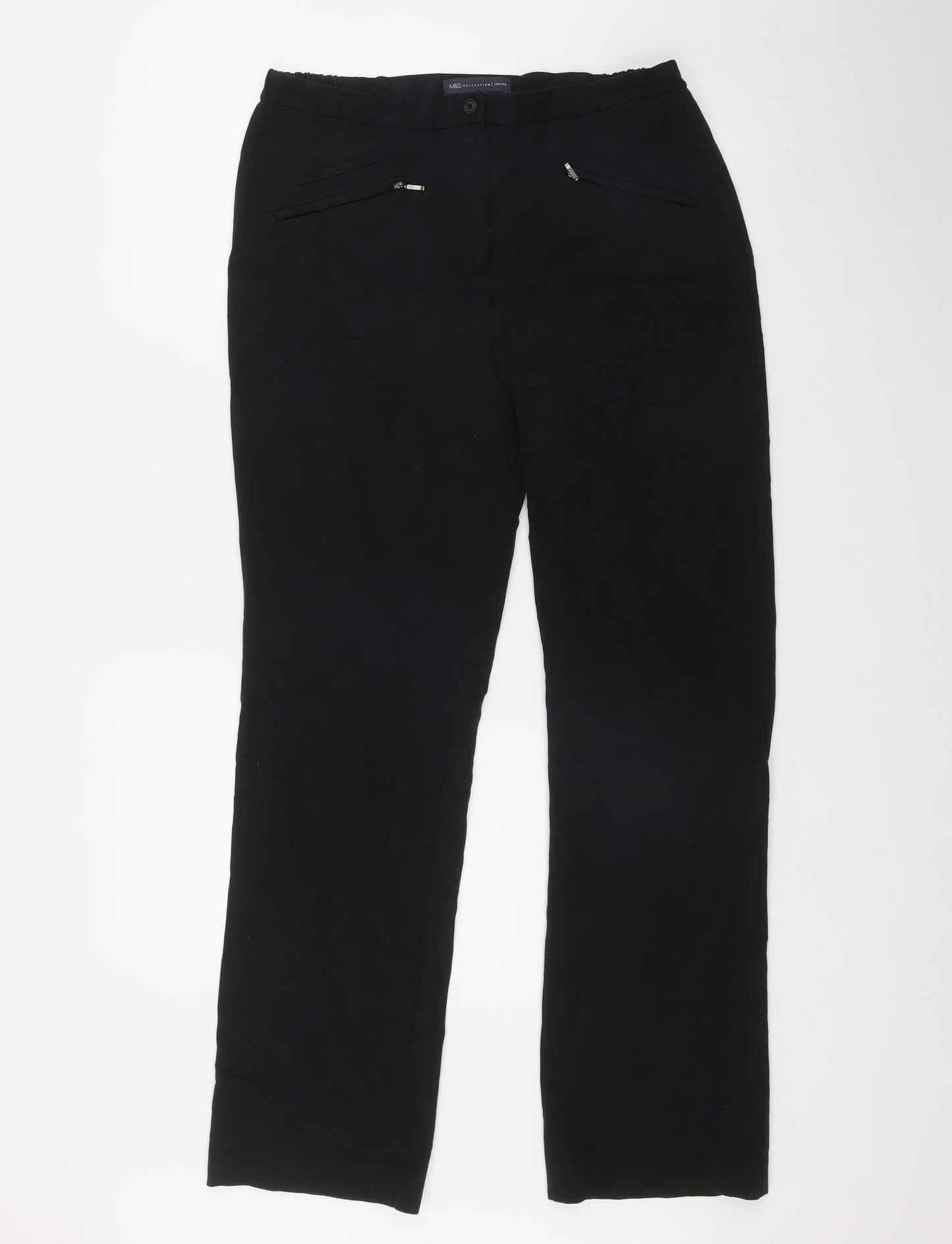 Marks and Spencer Womens Black  Polyester Trousers  Size 12 L31 in Regular Zip