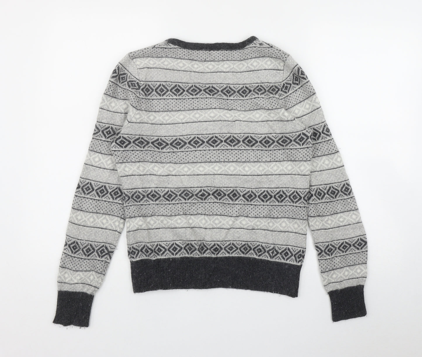 Autograph Womens Grey Round Neck Fair Isle Viscose Pullover Jumper Size 14