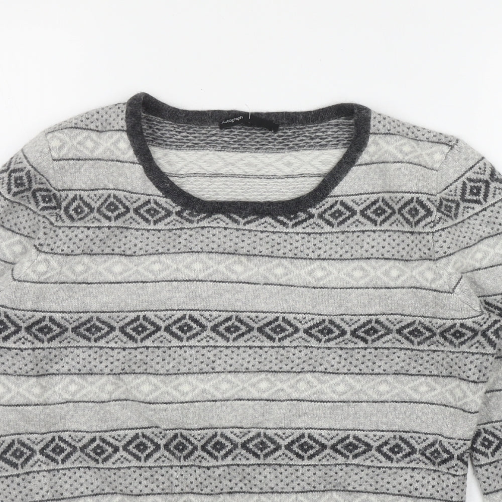 Autograph Womens Grey Round Neck Fair Isle Viscose Pullover Jumper Size 14