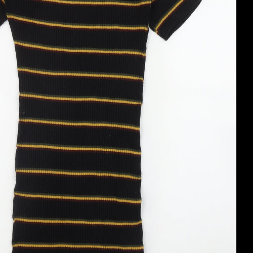 Zara Womens Black Striped Polyester Bodycon  Size 10  Round Neck