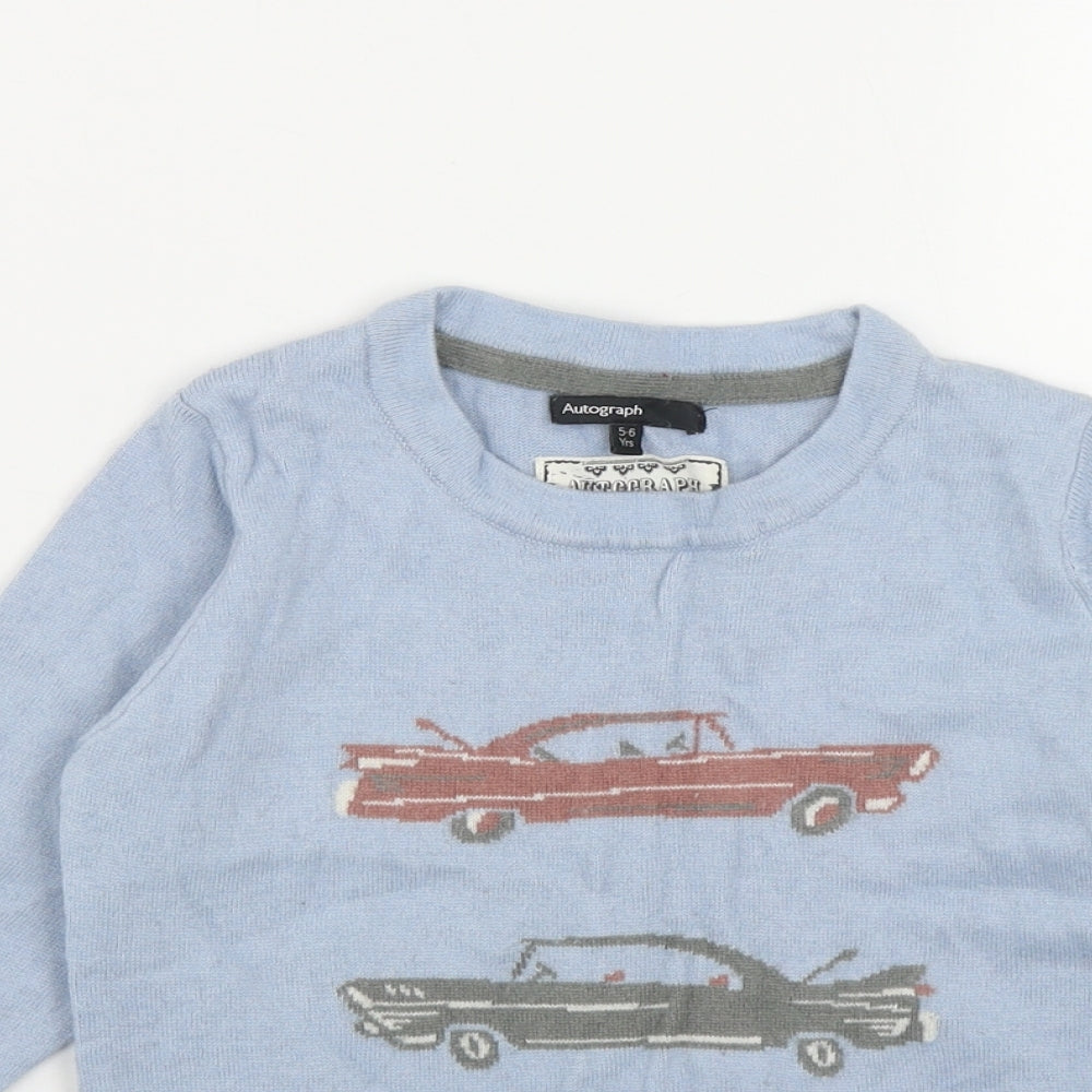Autograph Boys Blue Round Neck  Viscose Pullover Jumper Size 5-6 Years