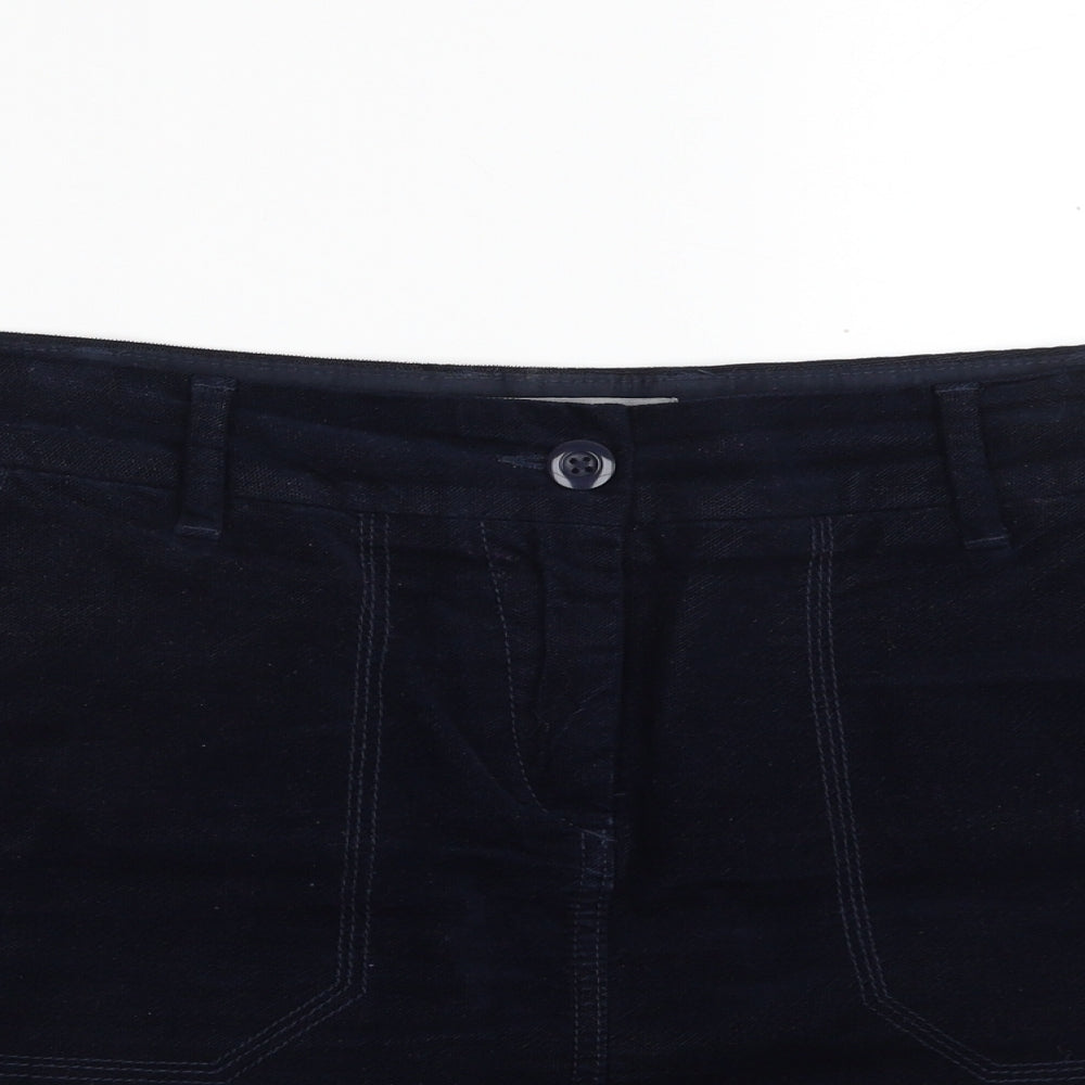 Marks and Spencer Womens Blue  Cotton A-Line Skirt Size 10   Zip