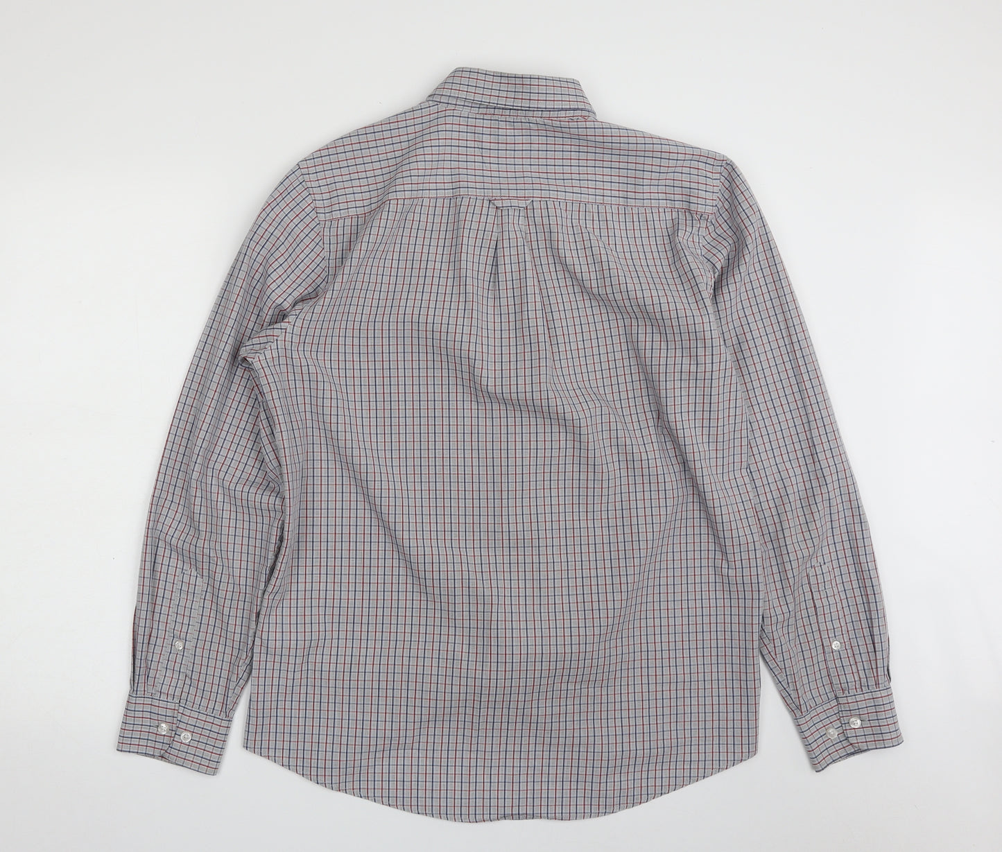 Maine Mens Grey Check Cotton  Button-Up Size M Collared Button - Tailored Fit