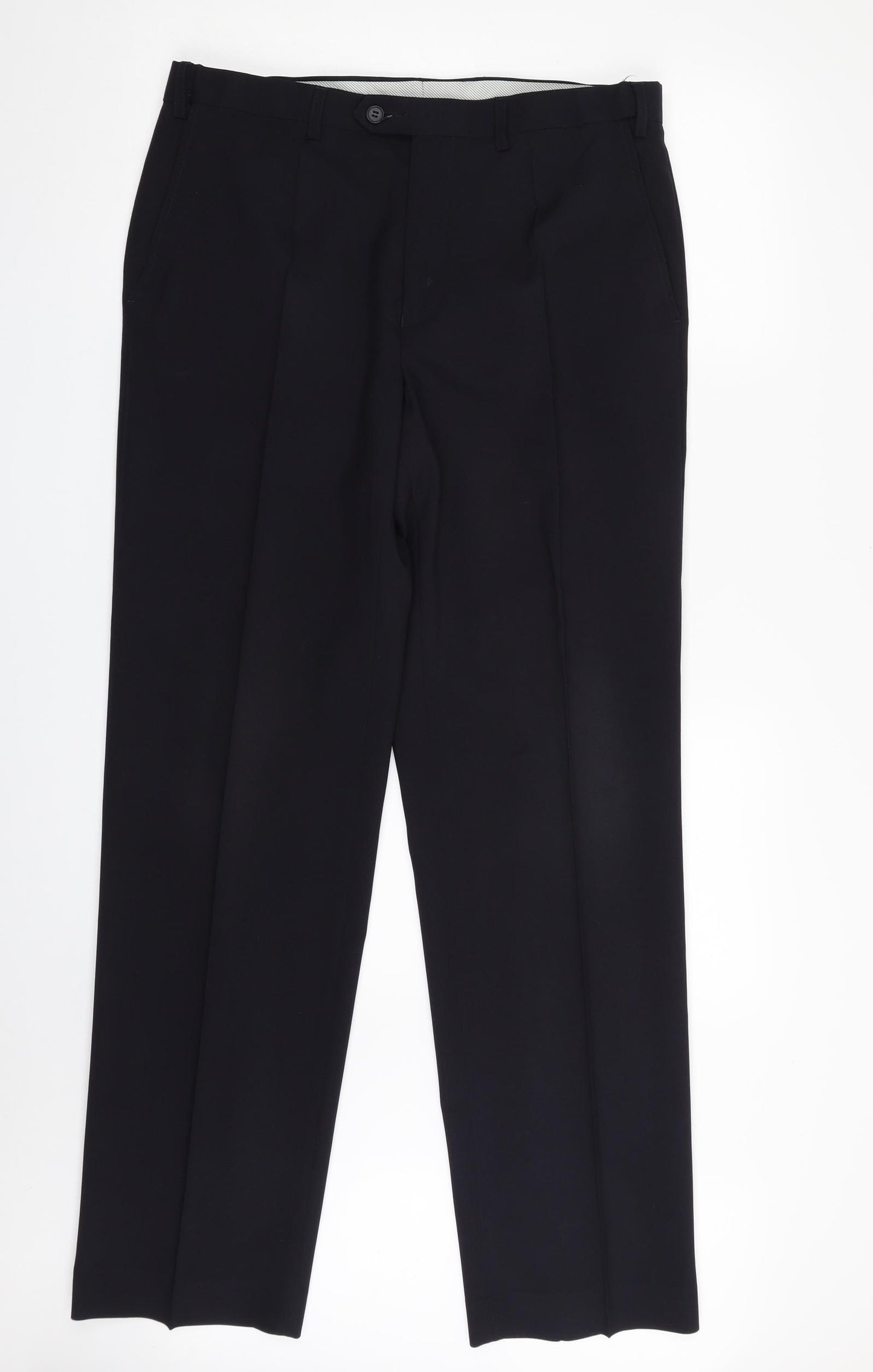 Marks and Spencer Mens Blue  Polyester Dress Pants Trousers Size 34 in L33 in Regular Zip
