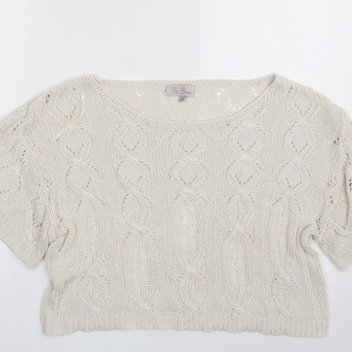 Matalan Womens White Boat Neck Argyle/Diamond Acrylic Pullover Jumper Size 10