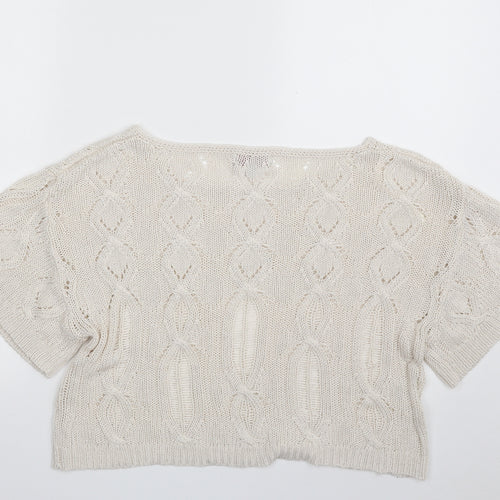 Matalan Womens White Boat Neck Argyle/Diamond Acrylic Pullover Jumper Size 10