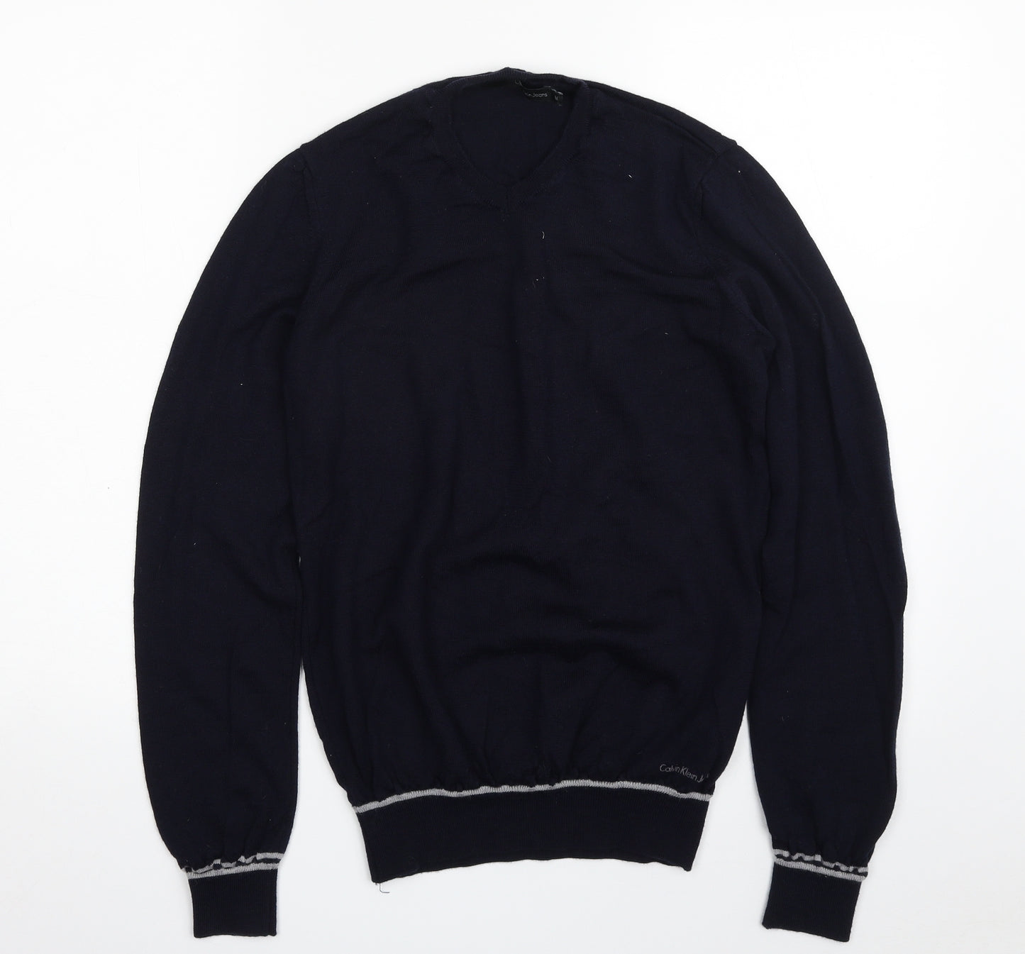 Calvin Klein Mens Blue V-Neck  Wool Pullover Jumper Size M   - 100% Virgin Wool