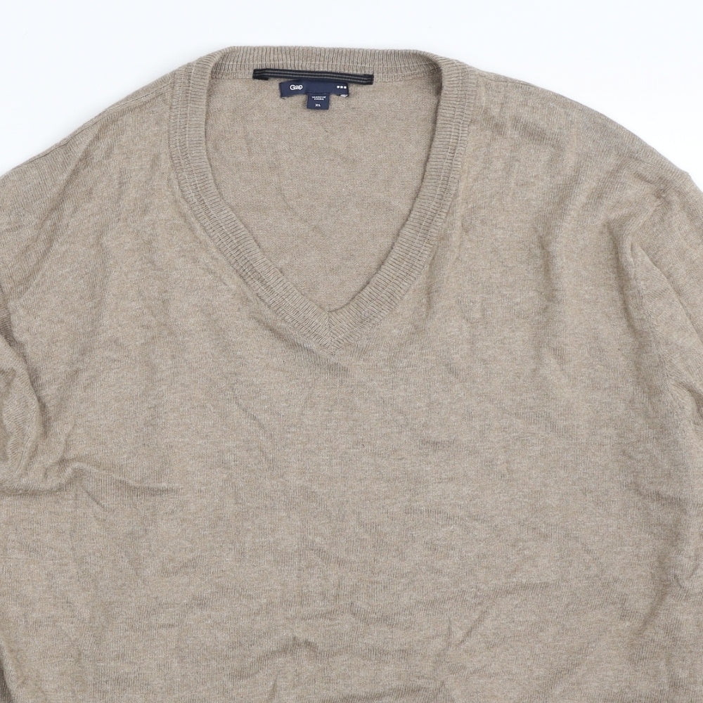 Gap Mens Beige V-Neck  Cotton Pullover Jumper Size XL