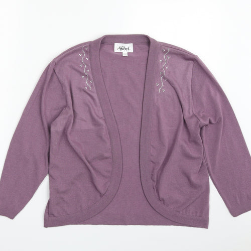 Afibel Womens Purple V-Neck  Acrylic Cardigan Jumper Size 14
