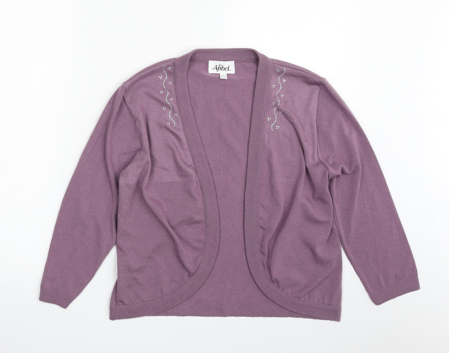 Afibel Womens Purple V-Neck  Acrylic Cardigan Jumper Size 14