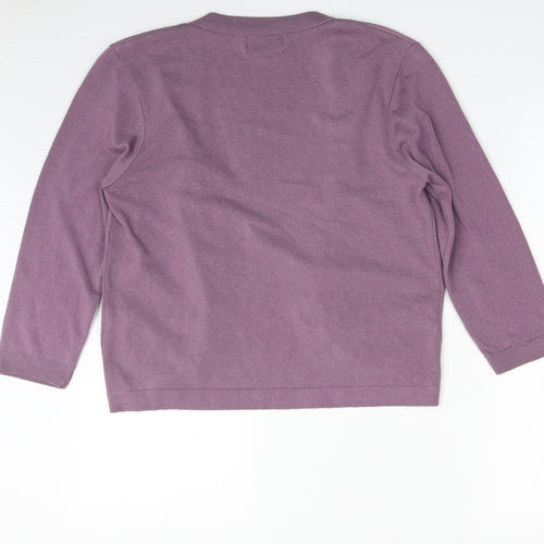 Afibel Womens Purple V-Neck  Acrylic Cardigan Jumper Size 14