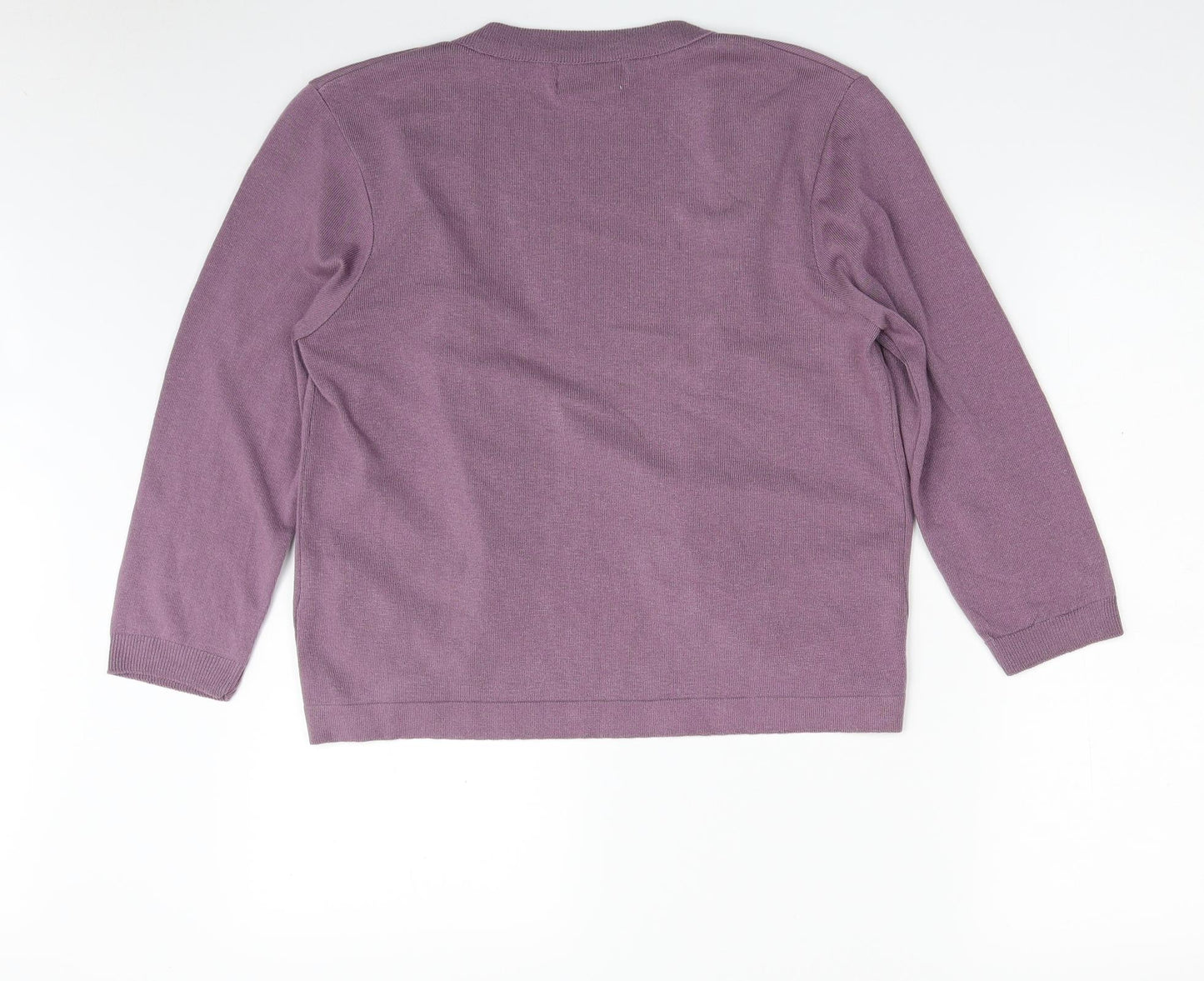 Afibel Womens Purple V-Neck  Acrylic Cardigan Jumper Size 14