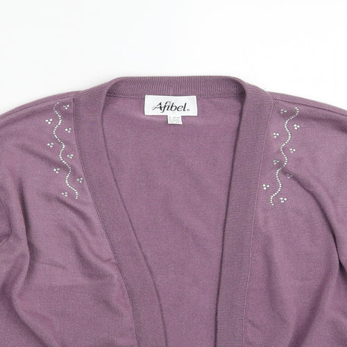 Afibel Womens Purple V-Neck  Acrylic Cardigan Jumper Size 14