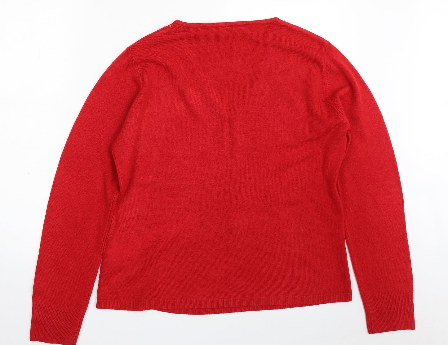 Key West Womens Red V-Neck  Acrylic Pullover Jumper Size XL