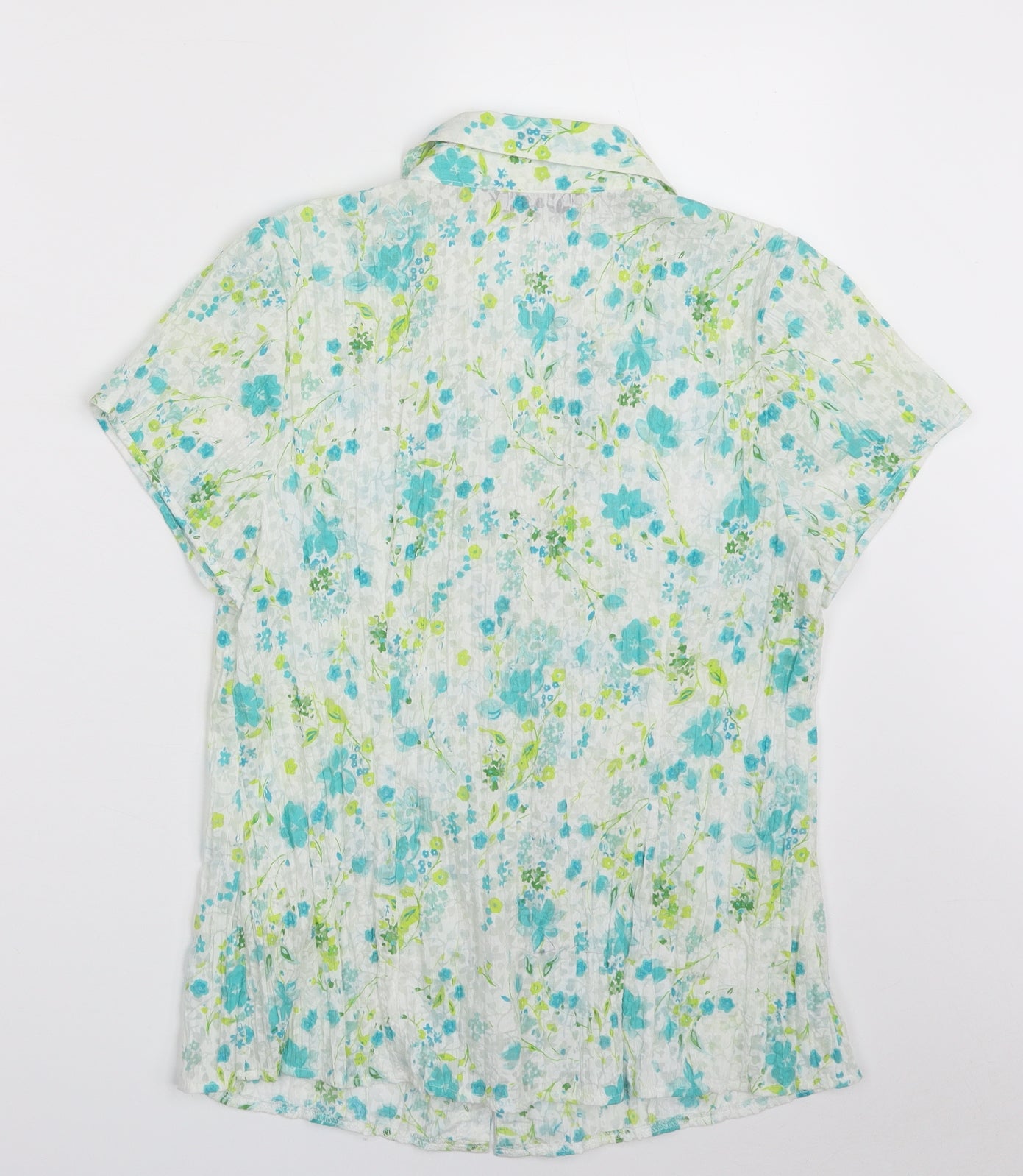 Bonmarché Womens White Floral Polyester Basic Button-Up Size 12 Collared