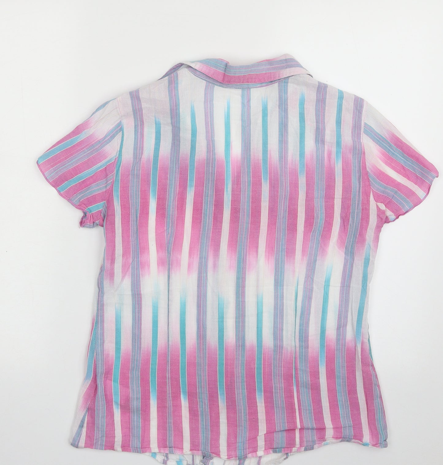 Marks and Spencer Womens Multicoloured Striped 100% Cotton Basic Button-Up Size 10 Collared