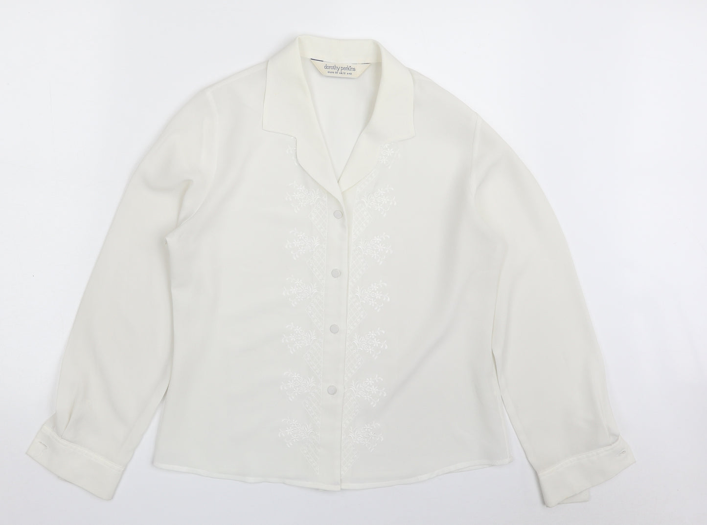 Dorothy Perkins Womens White Floral Polyester Basic Button-Up Size 12 Collared