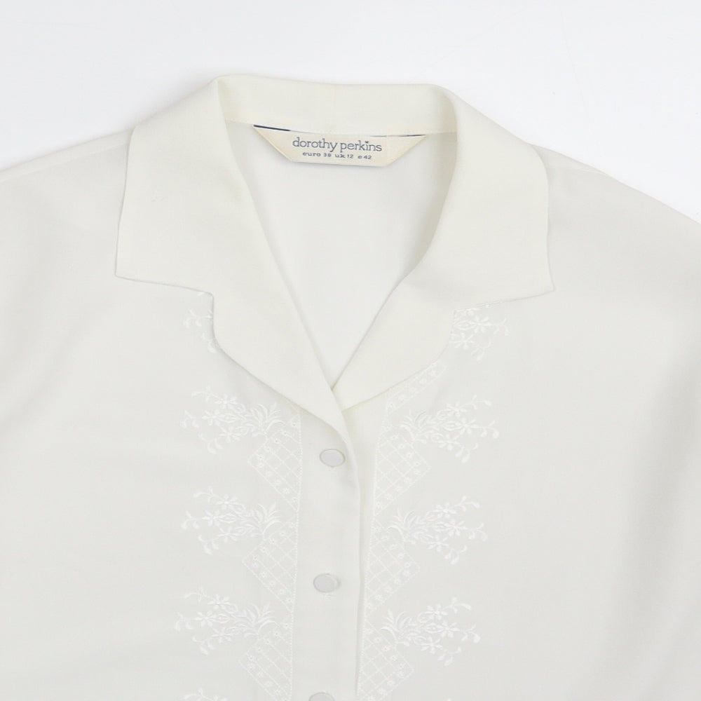 Dorothy Perkins Womens White Floral Polyester Basic Button-Up Size 12 Collared