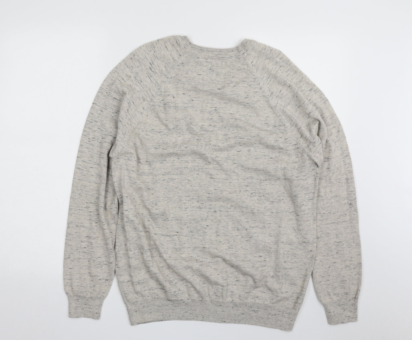 Superdry Mens Beige V-Neck  Cotton Pullover Jumper Size L   - Flecked Pattern