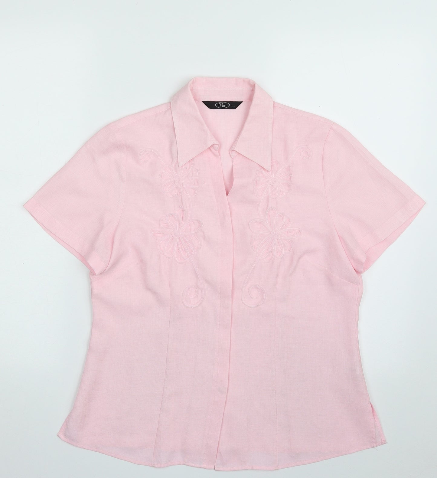 Bonmarché Womens Pink  Polyester Basic Button-Up Size 12 Collared - FLOWER