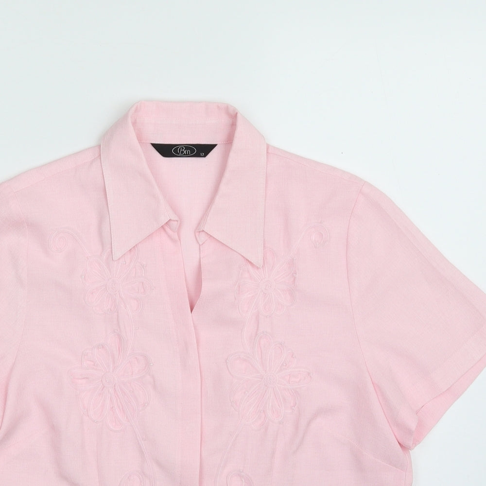 Bonmarché Womens Pink  Polyester Basic Button-Up Size 12 Collared - FLOWER