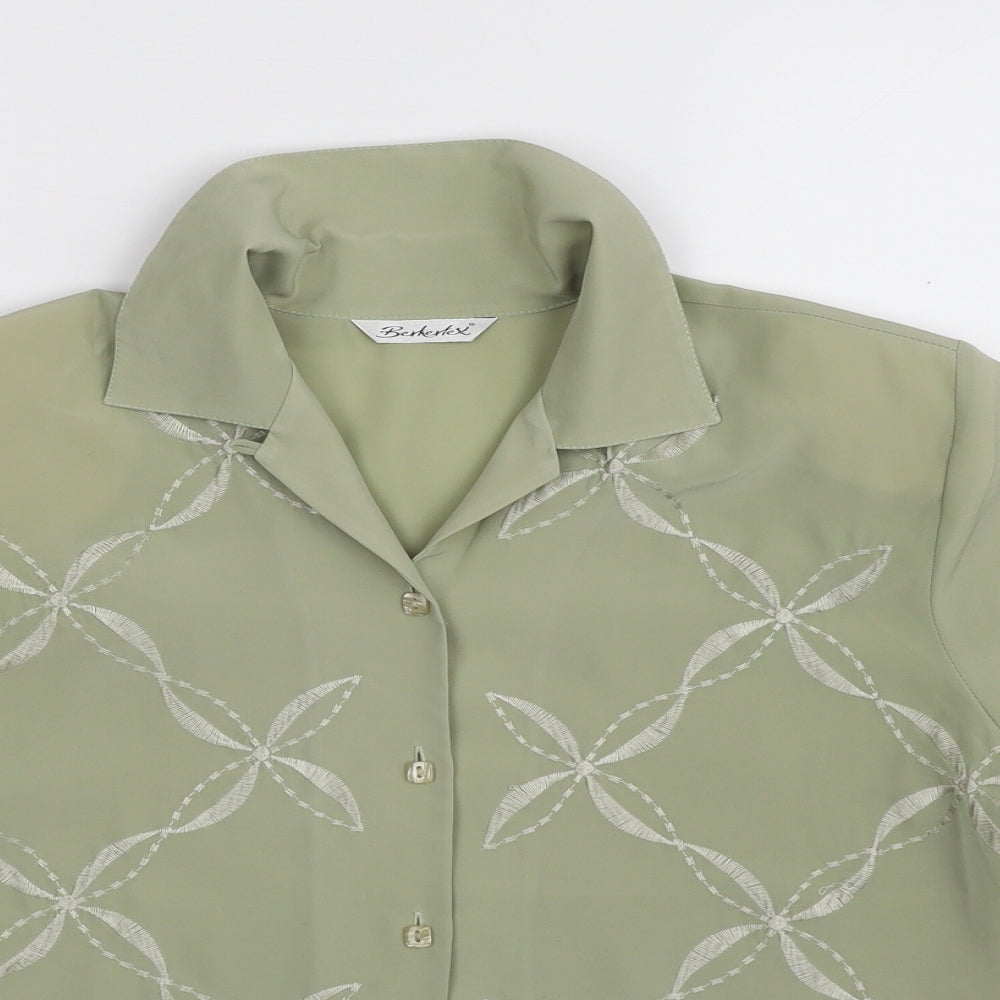 Berkertex Womens Green  Polyester Basic Button-Up Size 12 Collared - FLOWER