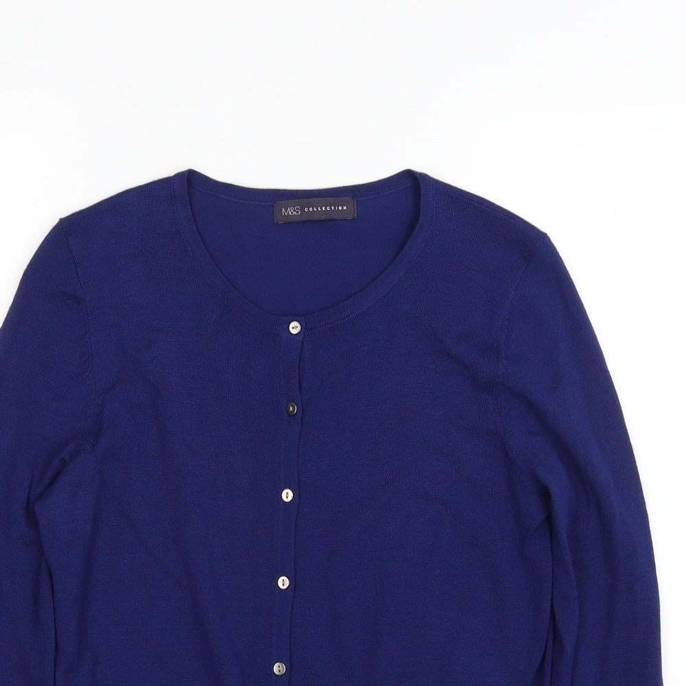 Marks and Spencer Womens Blue Scoop Neck  Viscose Cardigan Jumper Size 12
