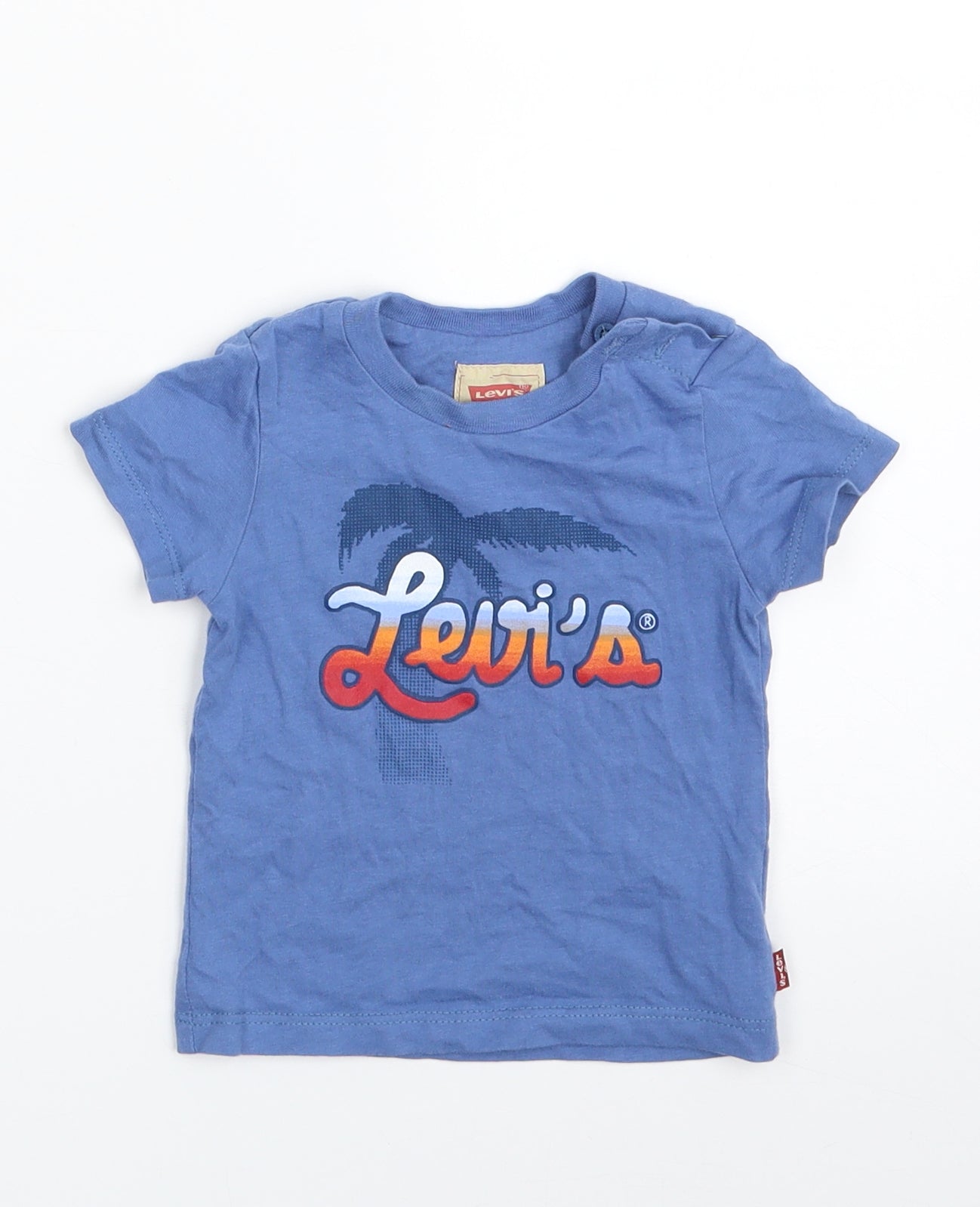 Levi's Boys Blue  100% Cotton Pullover T-Shirt Size 6-9 Months Crew Neck Button - Size 9Months