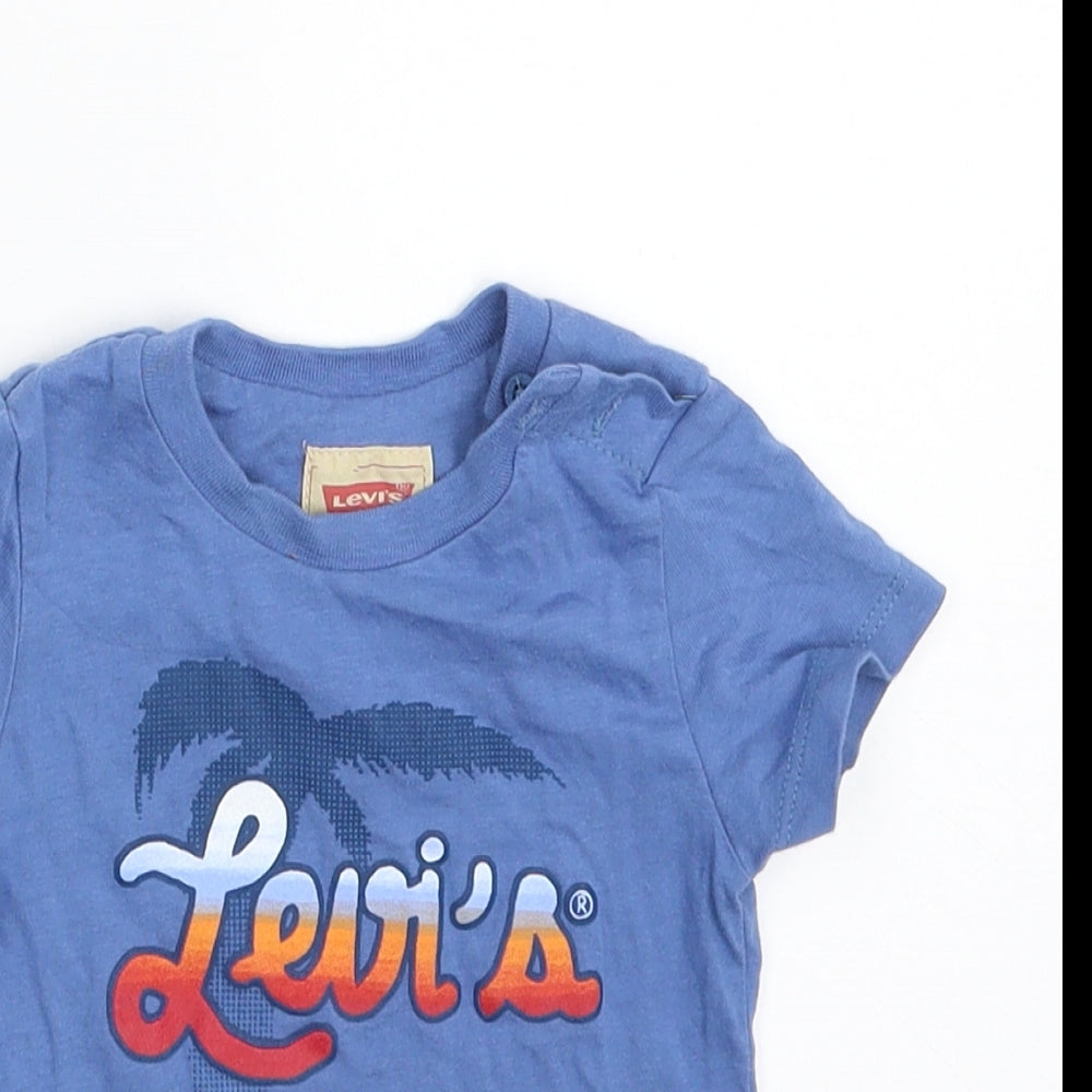 Levi's Boys Blue  100% Cotton Pullover T-Shirt Size 6-9 Months Crew Neck Button - Size 9Months