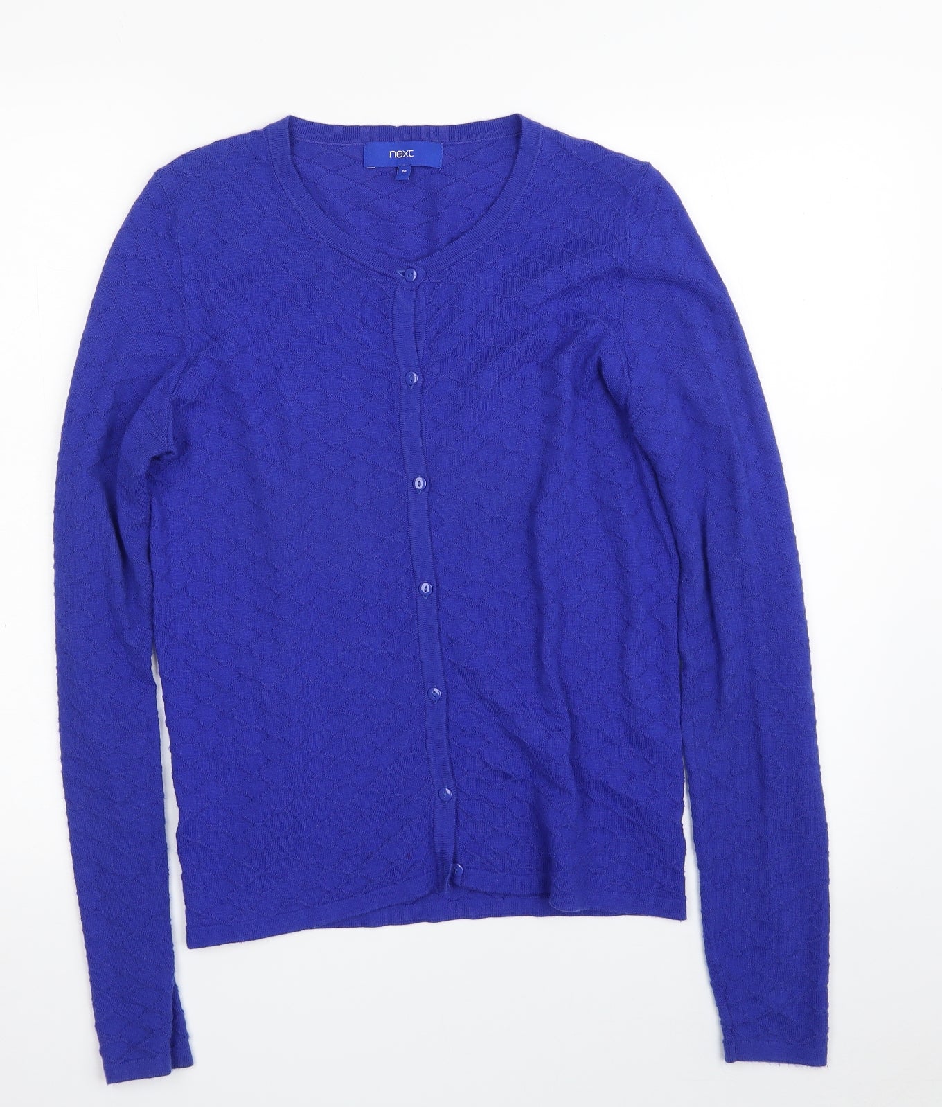 NEXT Womens Blue Scoop Neck Argyle/Diamond Cotton Cardigan Jumper Size 10
