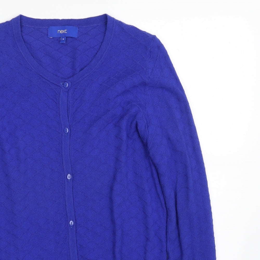 NEXT Womens Blue Scoop Neck Argyle/Diamond Cotton Cardigan Jumper Size 10