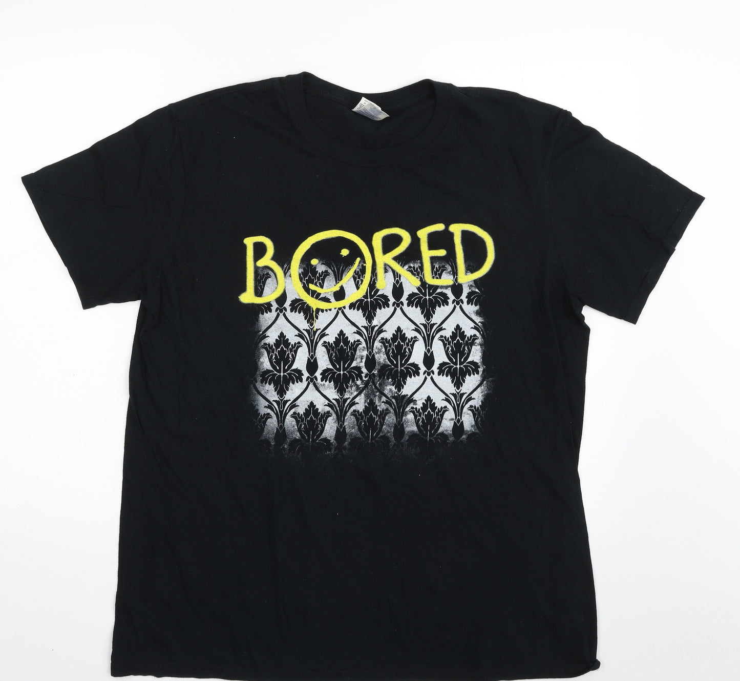 Gildan Mens Black  Cotton  T-Shirt Size L Crew Neck  - Bored