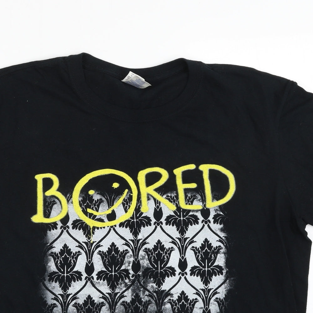 Gildan Mens Black  Cotton  T-Shirt Size L Crew Neck  - Bored