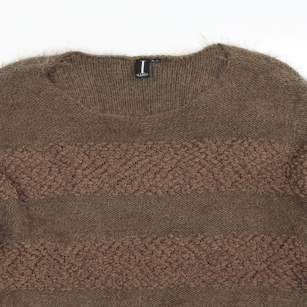 Izabel London Womens Brown Scoop Neck  Acrylic Pullover Jumper Size 16