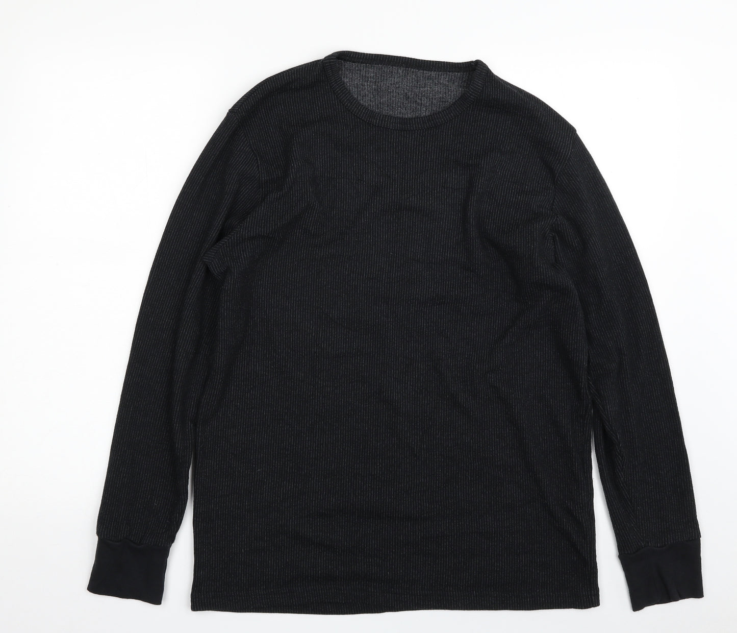 F&F Mens Black Striped Cotton Pullover Sweatshirt Size XL