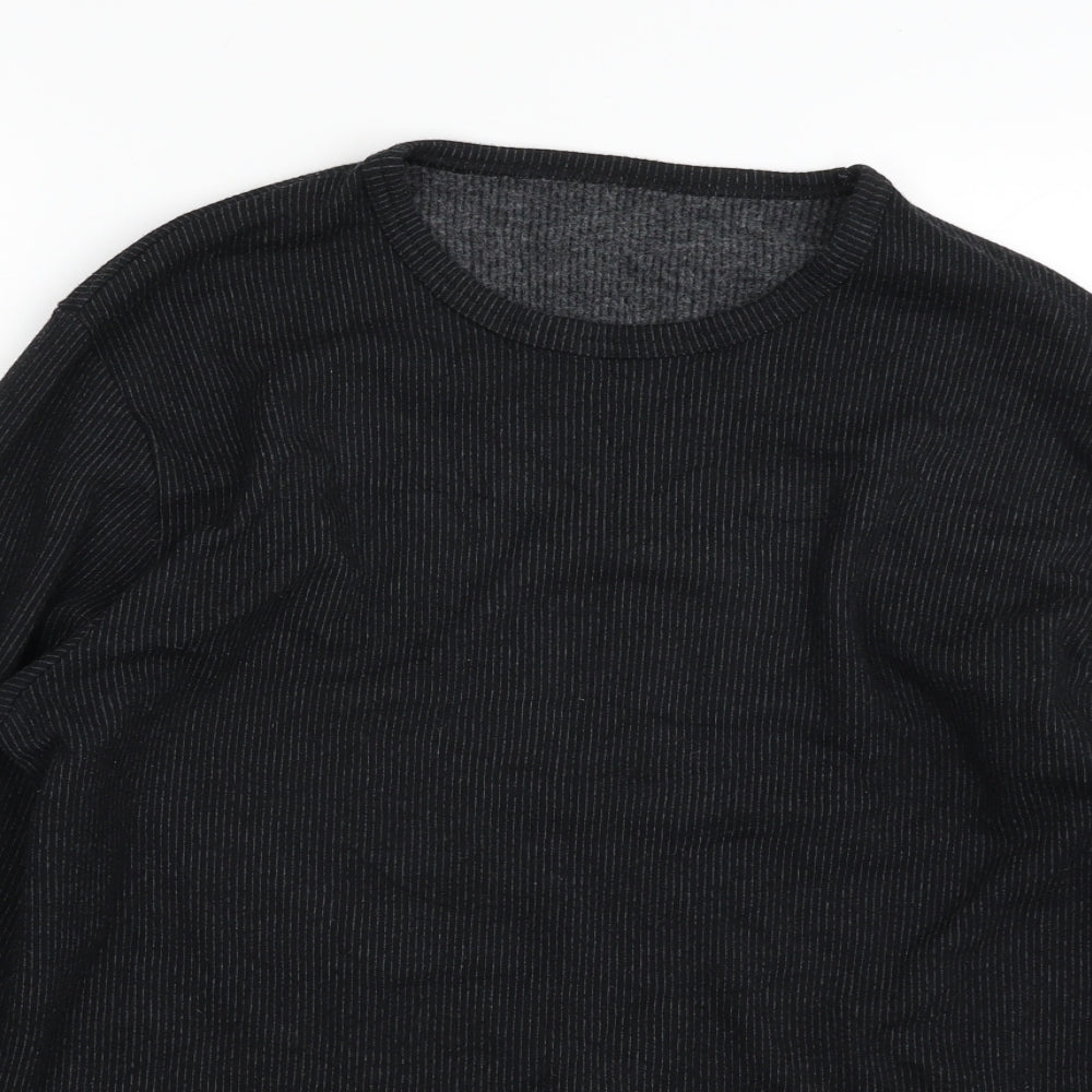 F&F Mens Black Striped Cotton Pullover Sweatshirt Size XL
