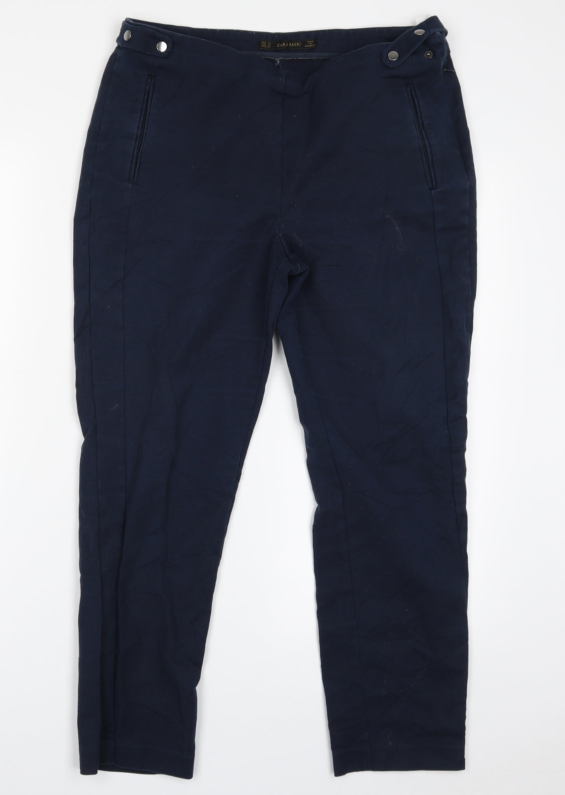 Zara Womens Blue  Cotton Trousers  Size 14 L24 in Regular Zip
