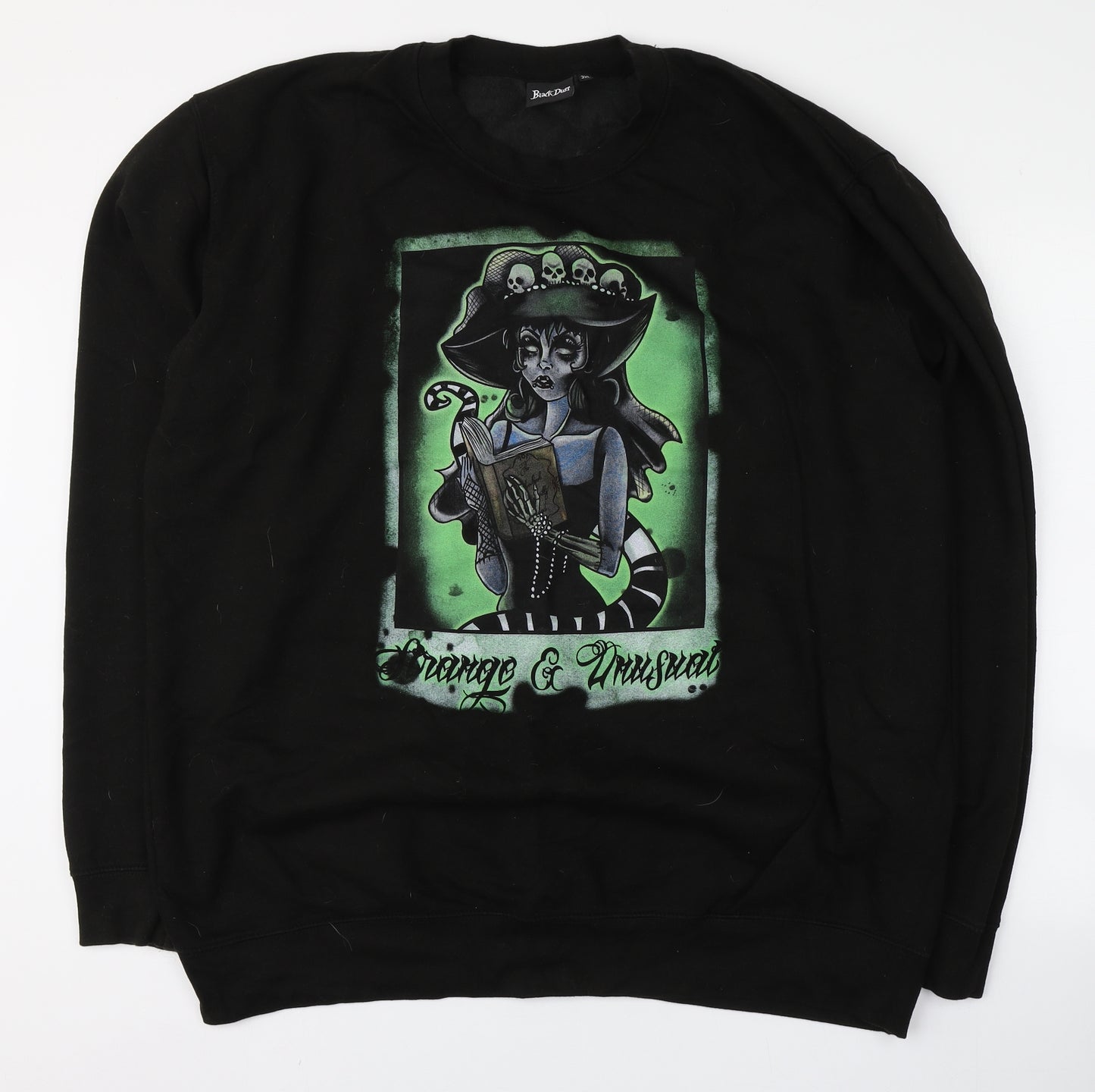 Black Dust Mens Black Round Neck  Cotton Pullover Jumper Size 3XL   - Gothic