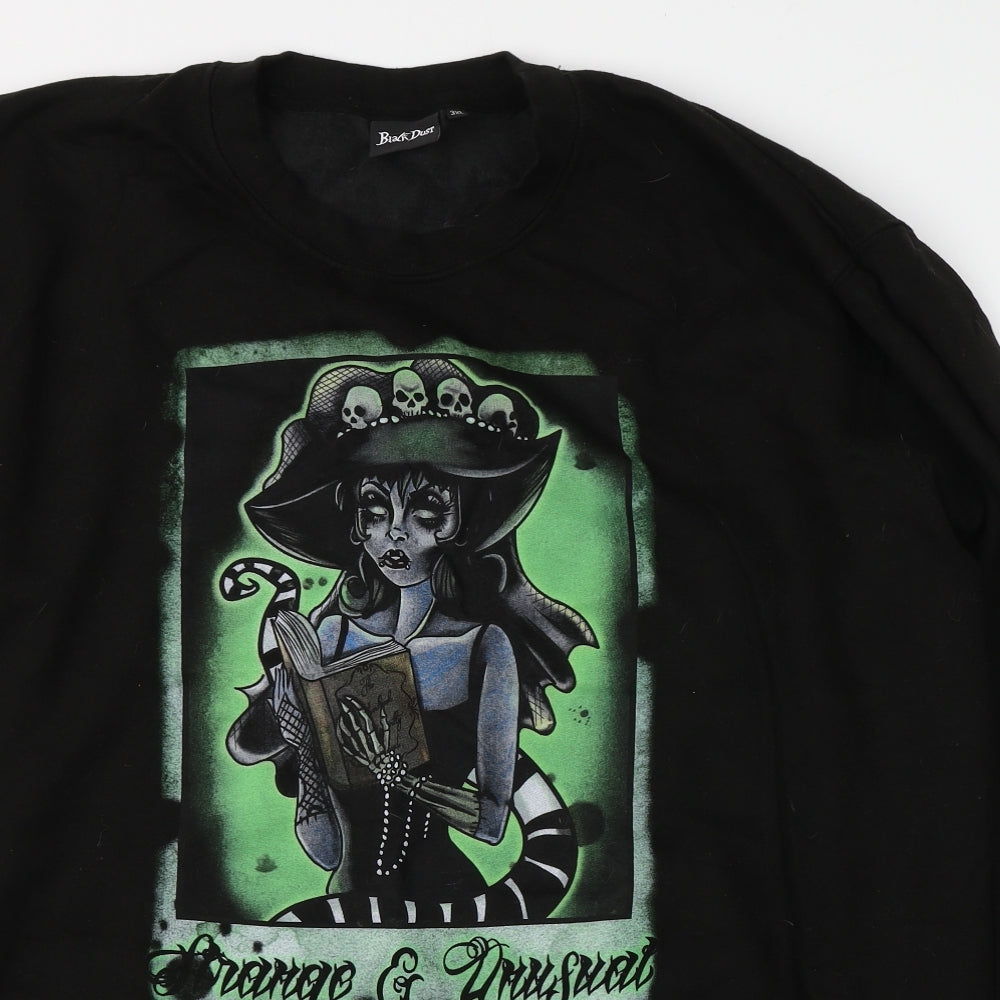 Black Dust Mens Black Round Neck  Cotton Pullover Jumper Size 3XL   - Gothic